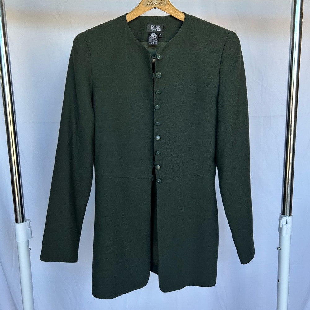 Vintage 1980’s Hunter Green Wool Collarless Blazer Jacket size 4